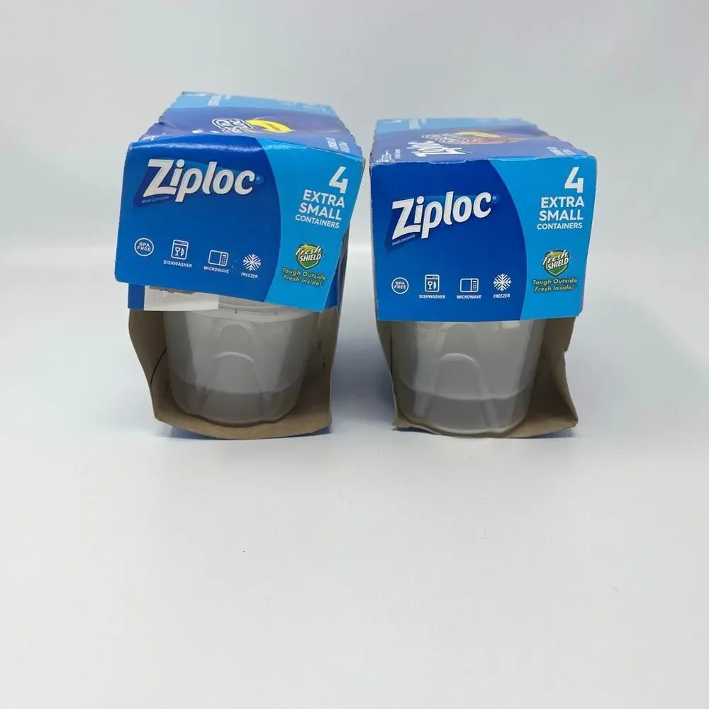 Two Packs Ziploc Twist 'N Loc Food Storage 4 Containers Extra Small 8 Oz New